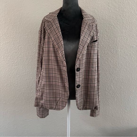 We The Free Free People Plaid Oversized Blazer Jacket Size L - Picture 4 of 8